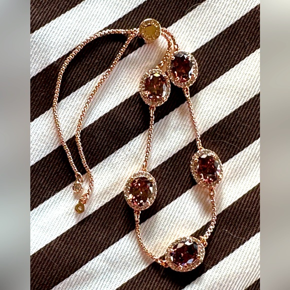 New Henri Bendel Rose Gold Crystal Pave Slider Bracelet NWOT - Picture 1 of 6